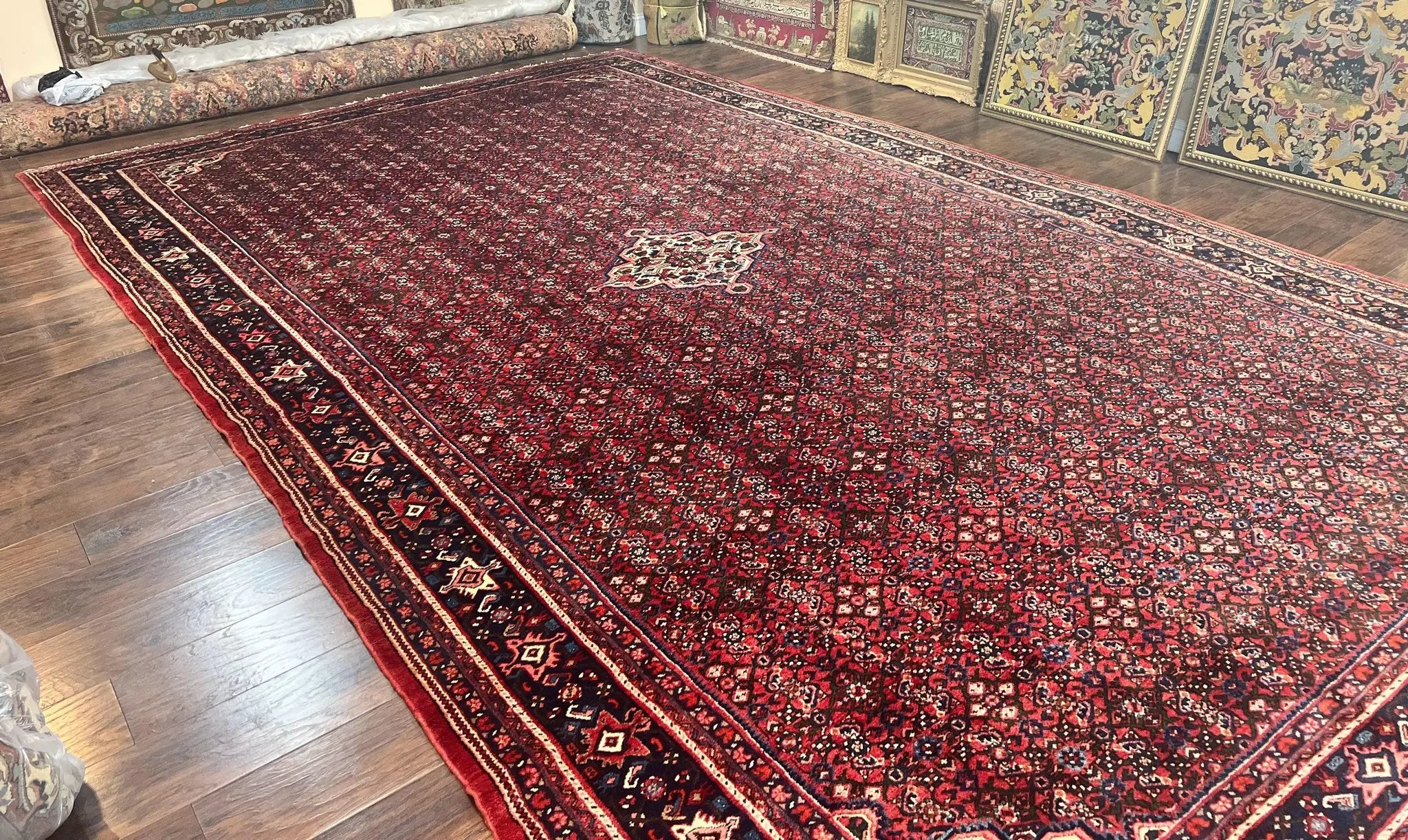 Large Persian Tribal Rug 11x17, Palace Sized Wool Handmade Vintage Carpet, Oversized Hand Knotted Rug, Red, Hamadan Dargazin Rug by Jewel Rugs