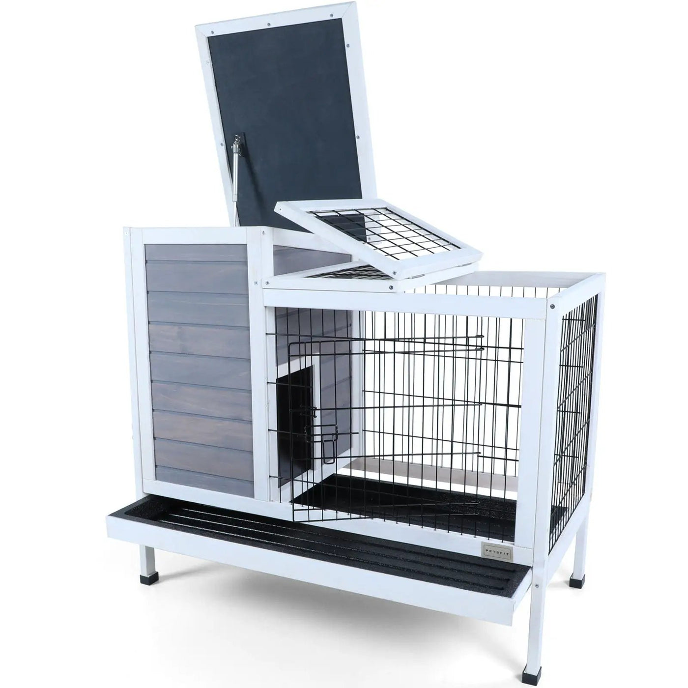 Two Tier Wooden Indoor / Outdoor Rabbit Cage For Small Animals With Runway And Leak-Proof Plastic Tray by HouseOfZazla