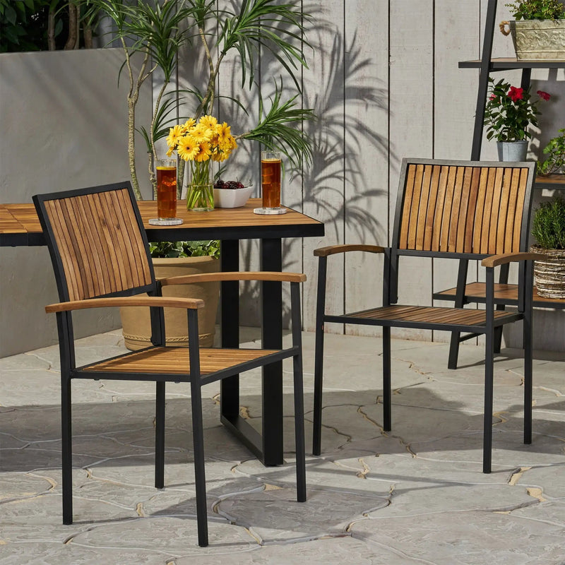 Vermilion Outdoor Dining Chair With Vertical Slat And Wooden Arm by HouseOfZazla