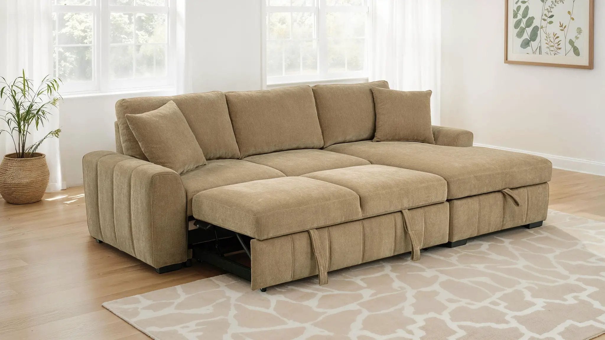 Pastrana Upholstered Sleeper Sectional Sofa RAF Chaise Camel by Unique Piece Furniture