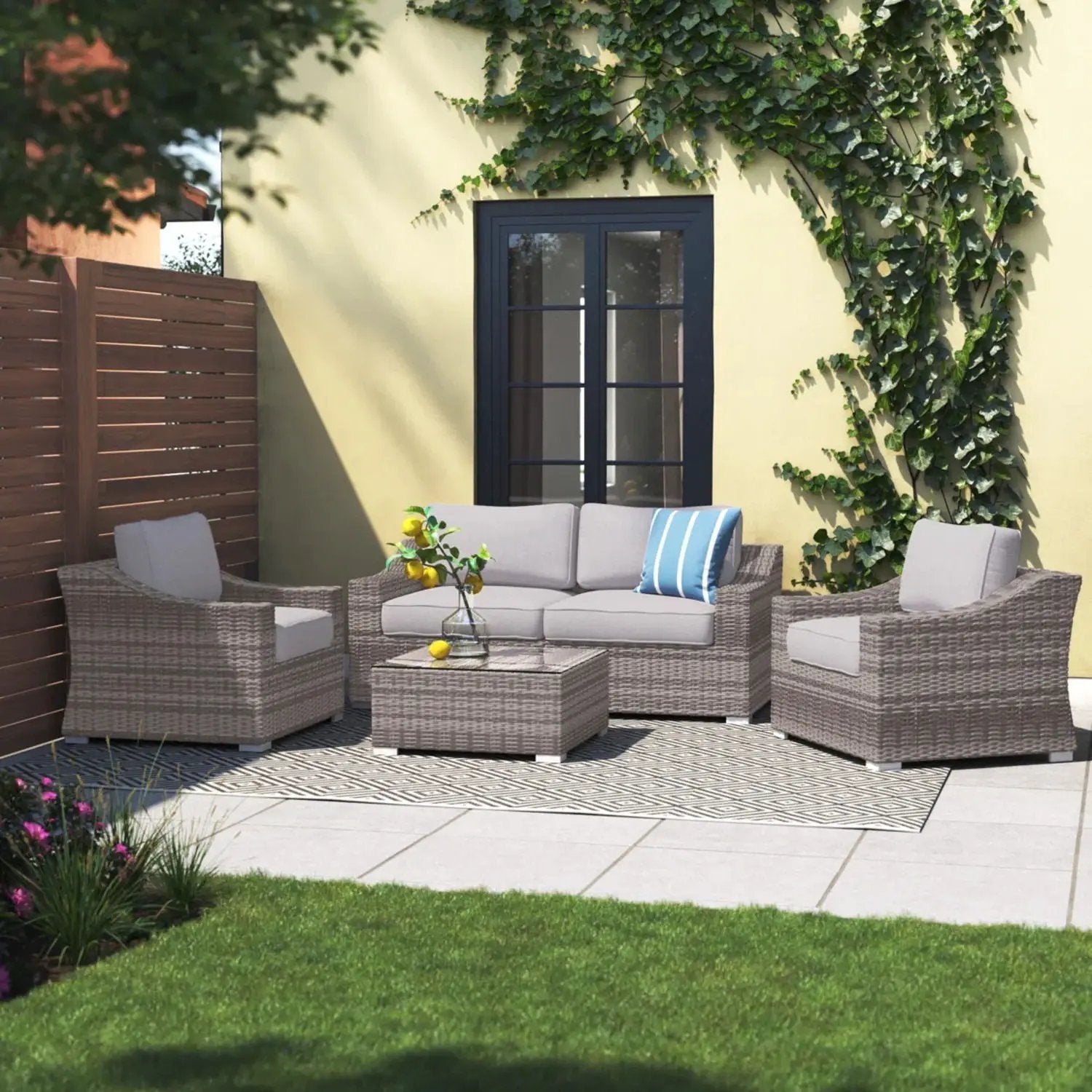 Outdoor Wicker Conversation Set With Cushions, All Weather by HouseOfZazla