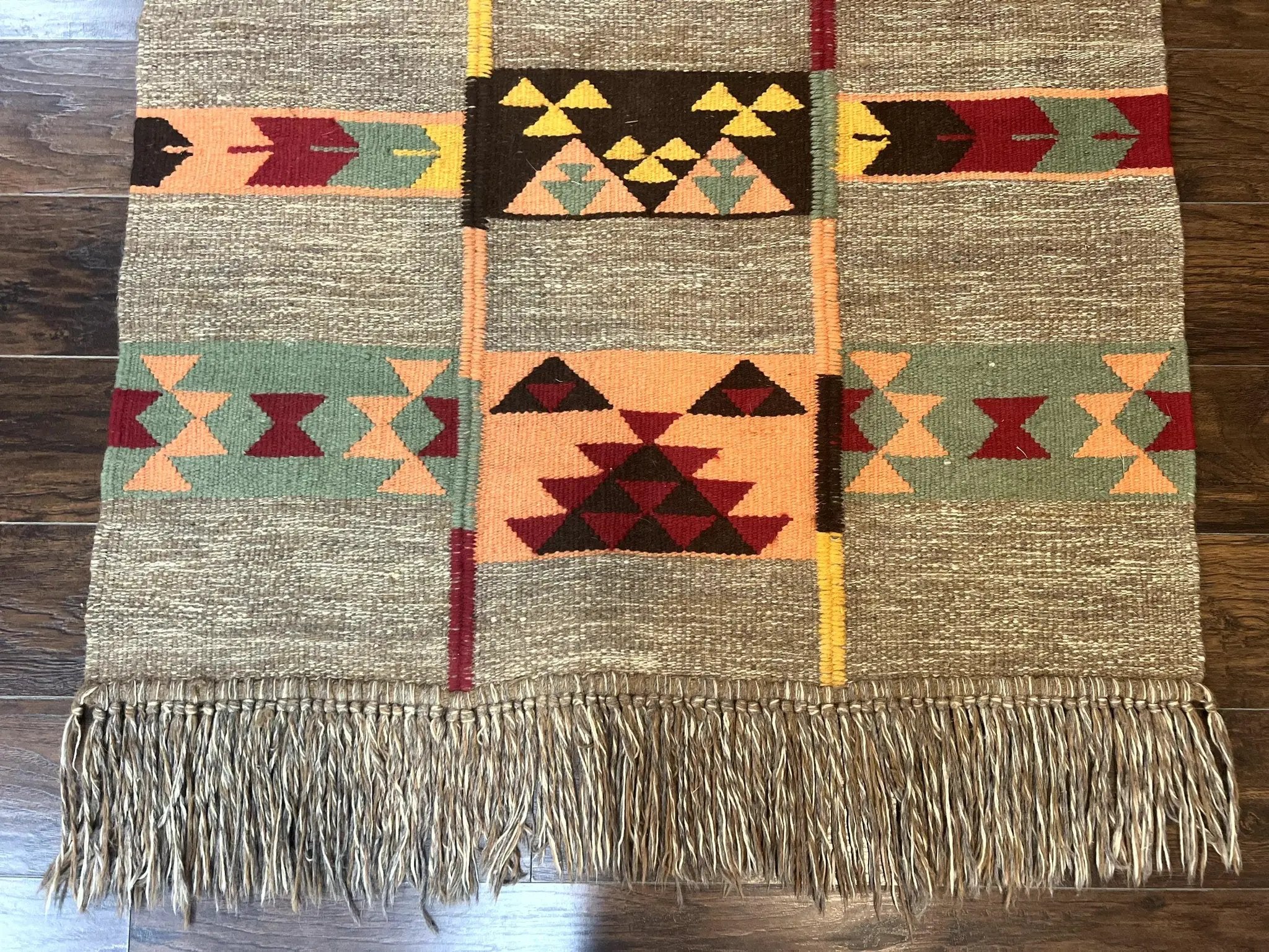 South American Flatweave Rug, Gray, Handmade Vintage Wool Bohemian Blanket by Jewel Rugs