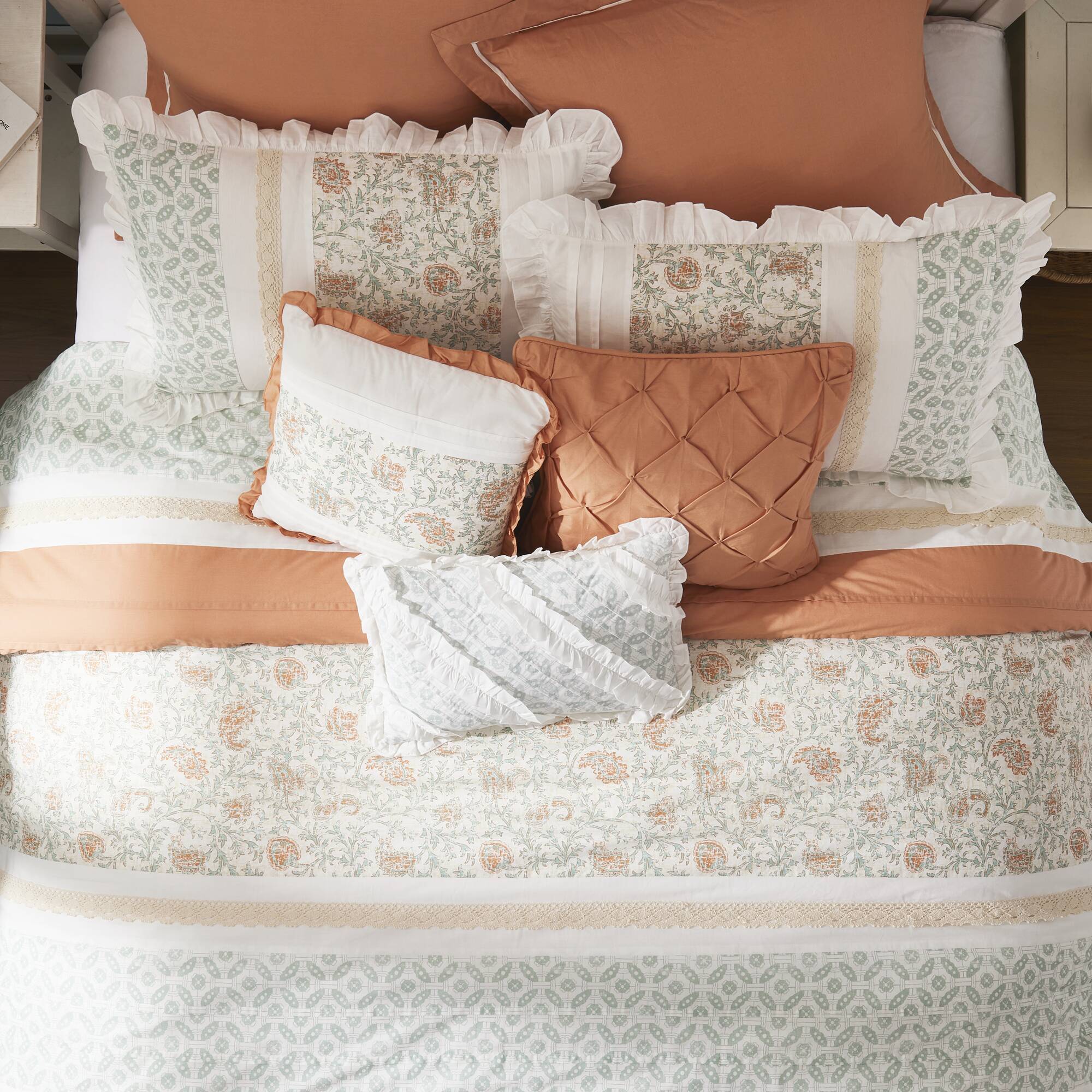 9 Piece Cotton Percale Comforter Set Coral Queen by HouseOfZazla