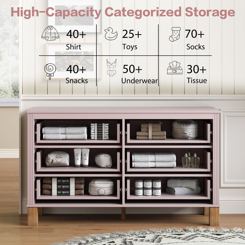 6-Drawer Double Dresser , Modern Storage Cabinet with Metal Handles & Solid Wood Legs, Dresser Drawer Organizer for Kids Bedroom, Heavy-Duty Wooden Dresser with Pre-Installed, photo 5 of 10
