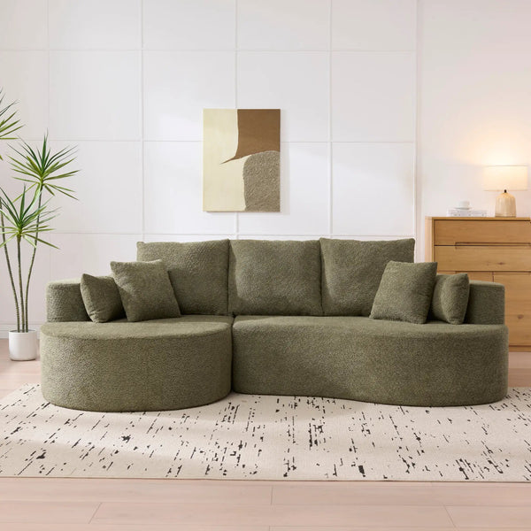 106 in. 2-Piece Fabric Cloud Curved Sectional Boucle Sofa with Chaise Lounge in Forest