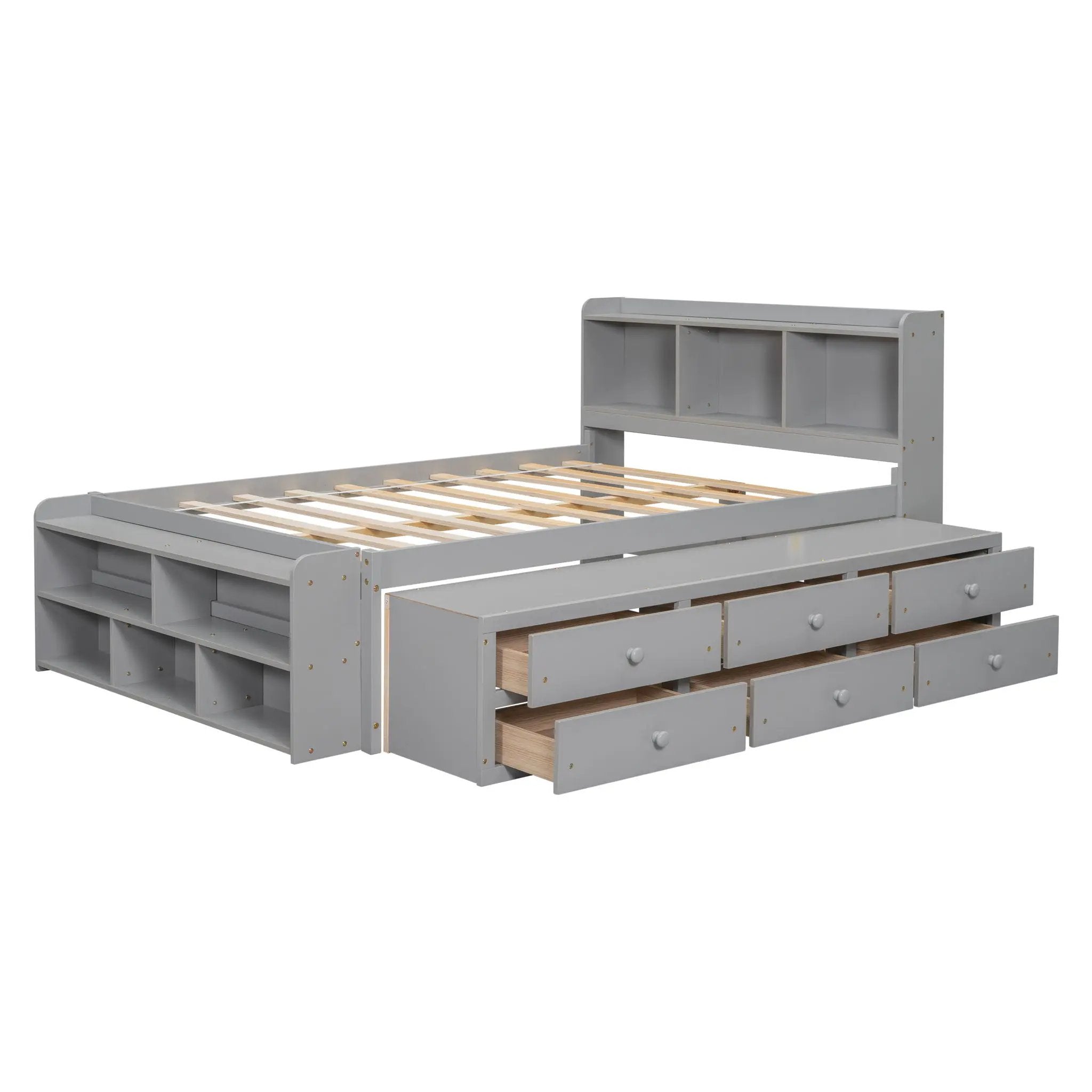 Bed With Bookcase Headboard, Under Bed Storage Drawers And Bed End Storage Case by HouseOfZazla