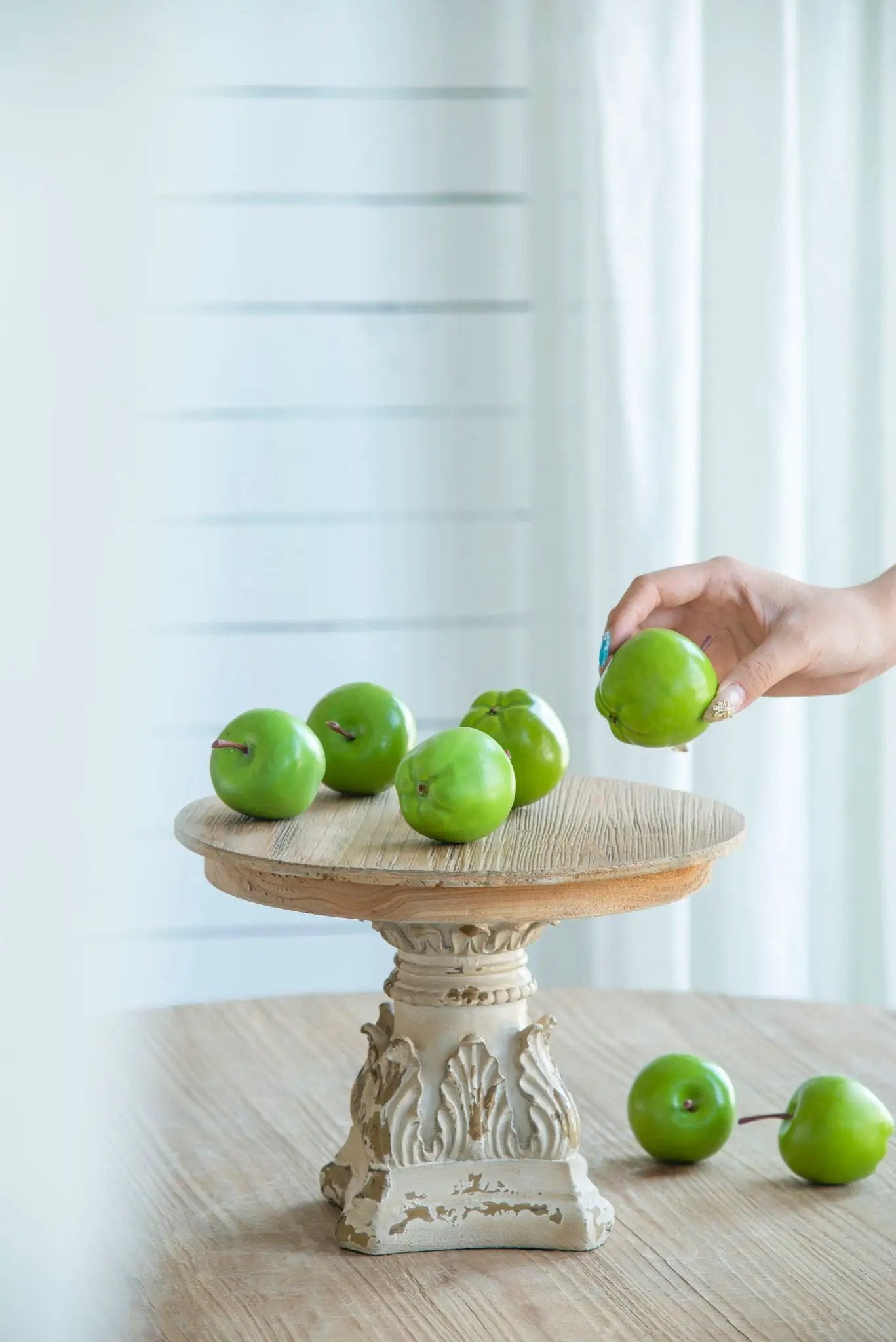 Cake Stand, Wood Cake Plate With Magnesium Base - Cream / Brown by HouseOfZazla