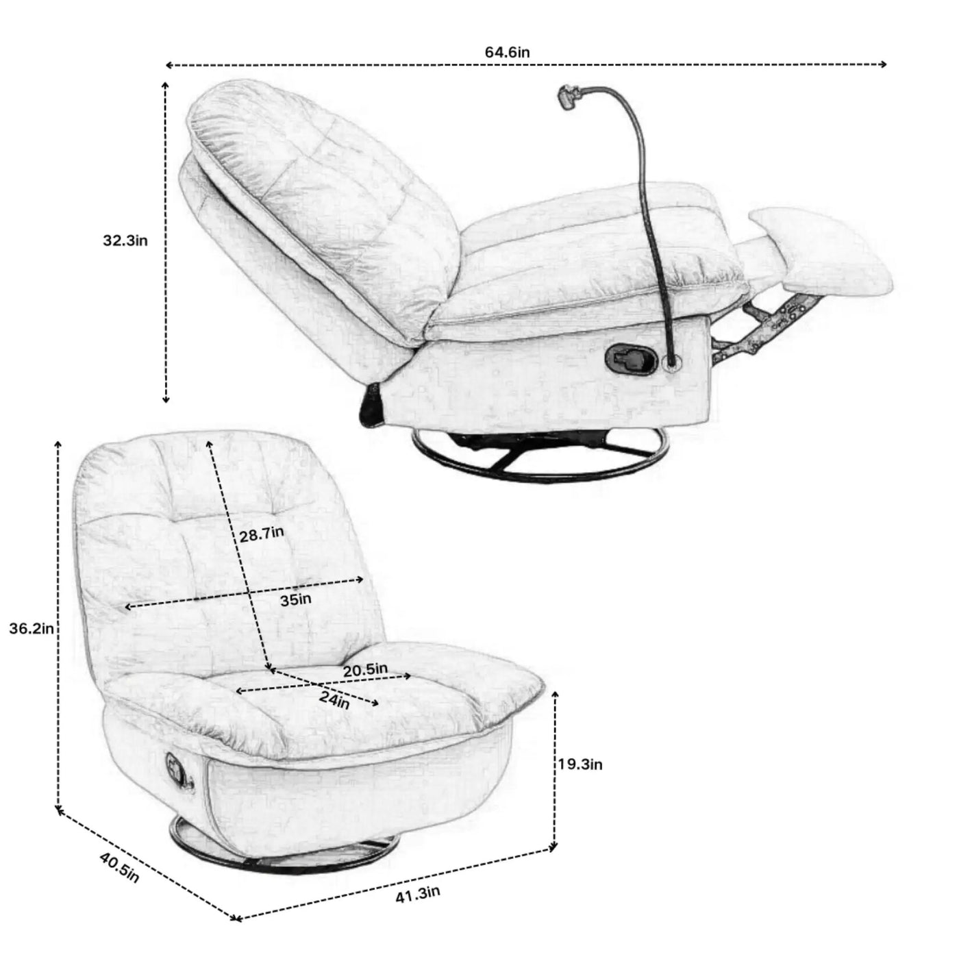 Modern Swivel Gliding Recliner Chair With Rocking Function And Phone Holder, Large Comfortable by HouseOfZazla