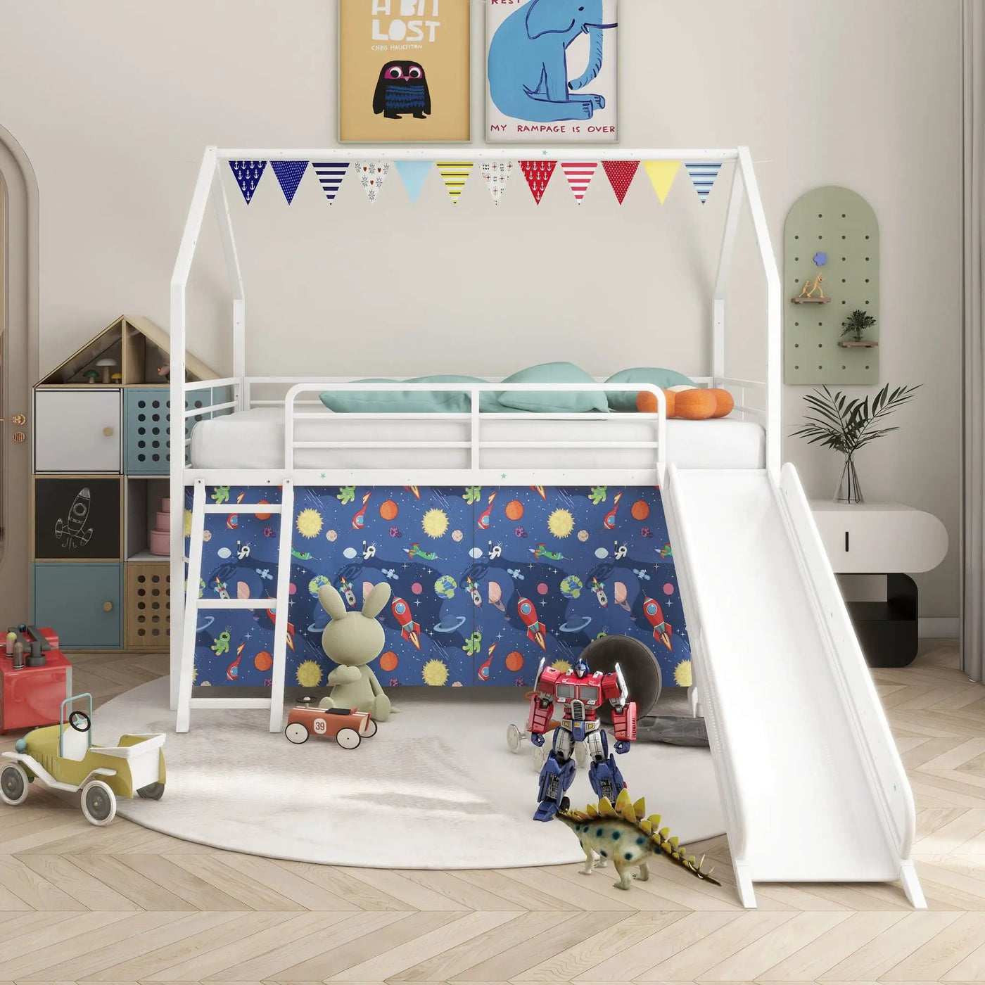 Jack - House Loft Bed With Slide And Curtain Set by Unique Piece Furniture