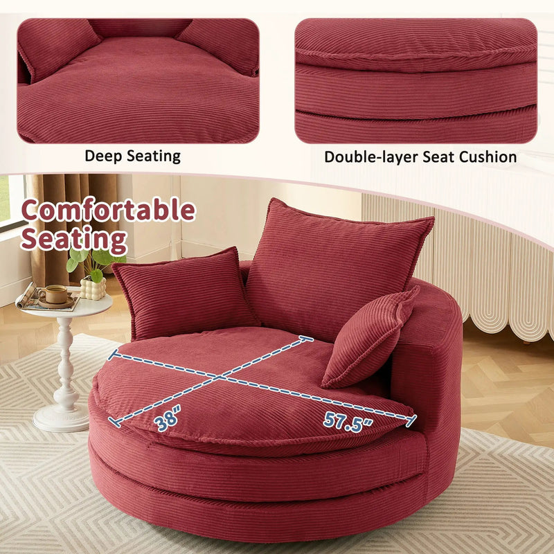 360° Swivel Accent Barrel Chair With Dual Layer Cushion And 3 Removable Pillows by HouseOfZazla