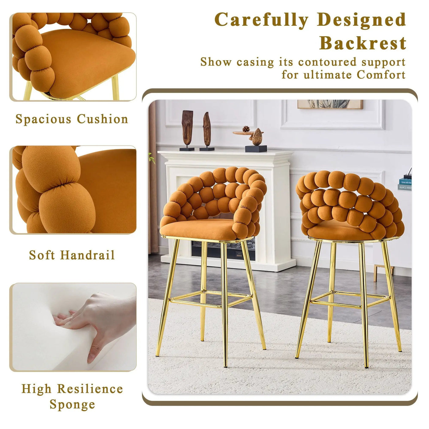 Bubble, Ball Chain Tufted Bar Chairs For Kitchen Island & Home Bar (Set of 2) by HouseOfZazla