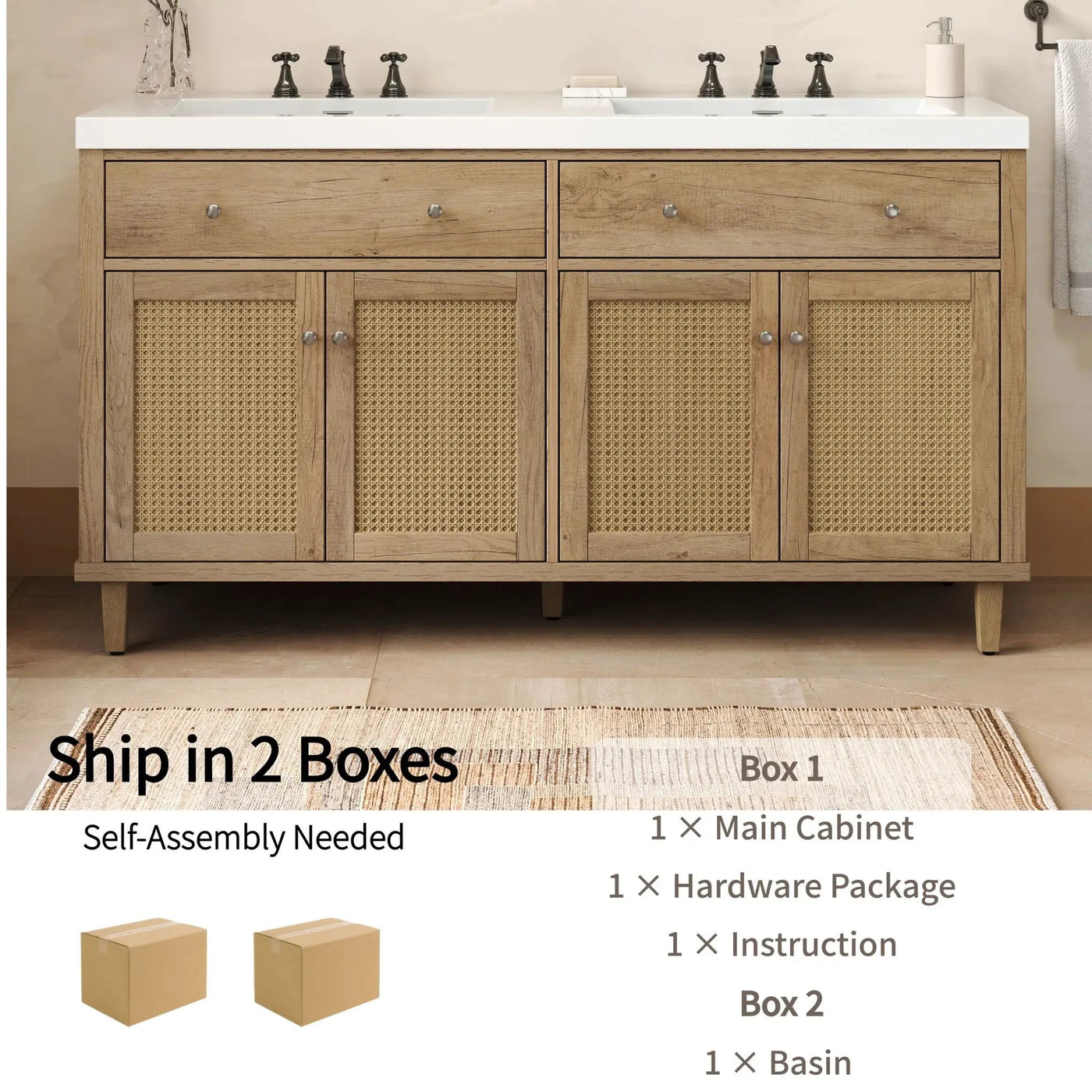 Bathroom Vanity With Double Sink, Large Storage Space by HouseOfZazla