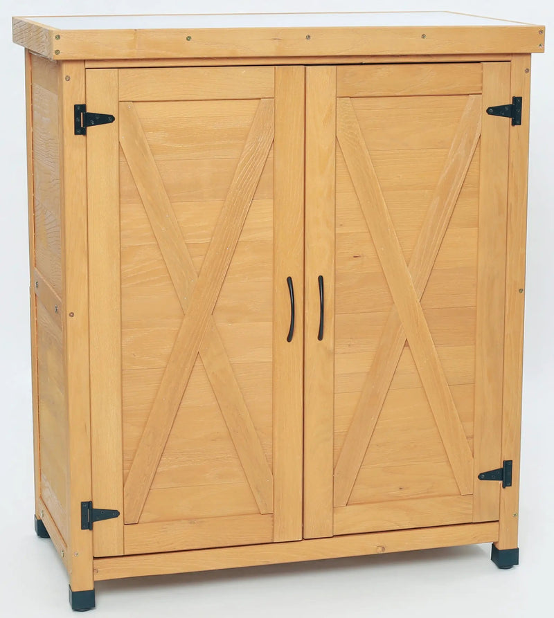 Potting Bench with Storage Cabinet and Metal Table Top for Outdoor Patio by HouseOfZazla