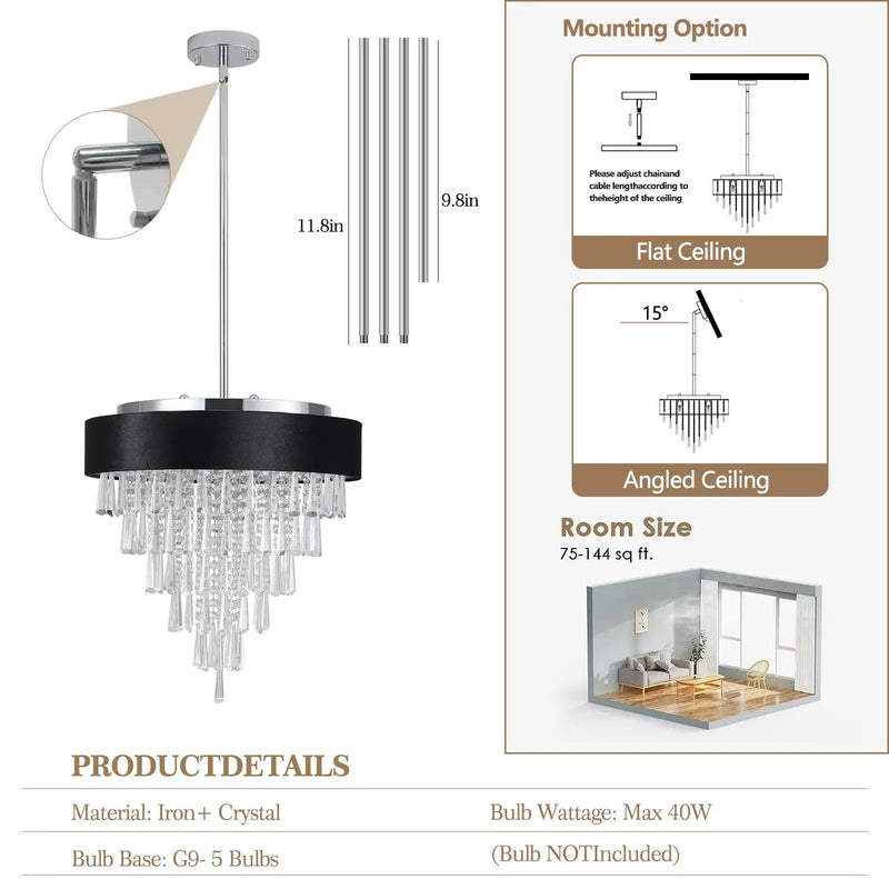 18-inch Modern Crystal Chandelier with Black Velvet Shade by HouseOfZazla