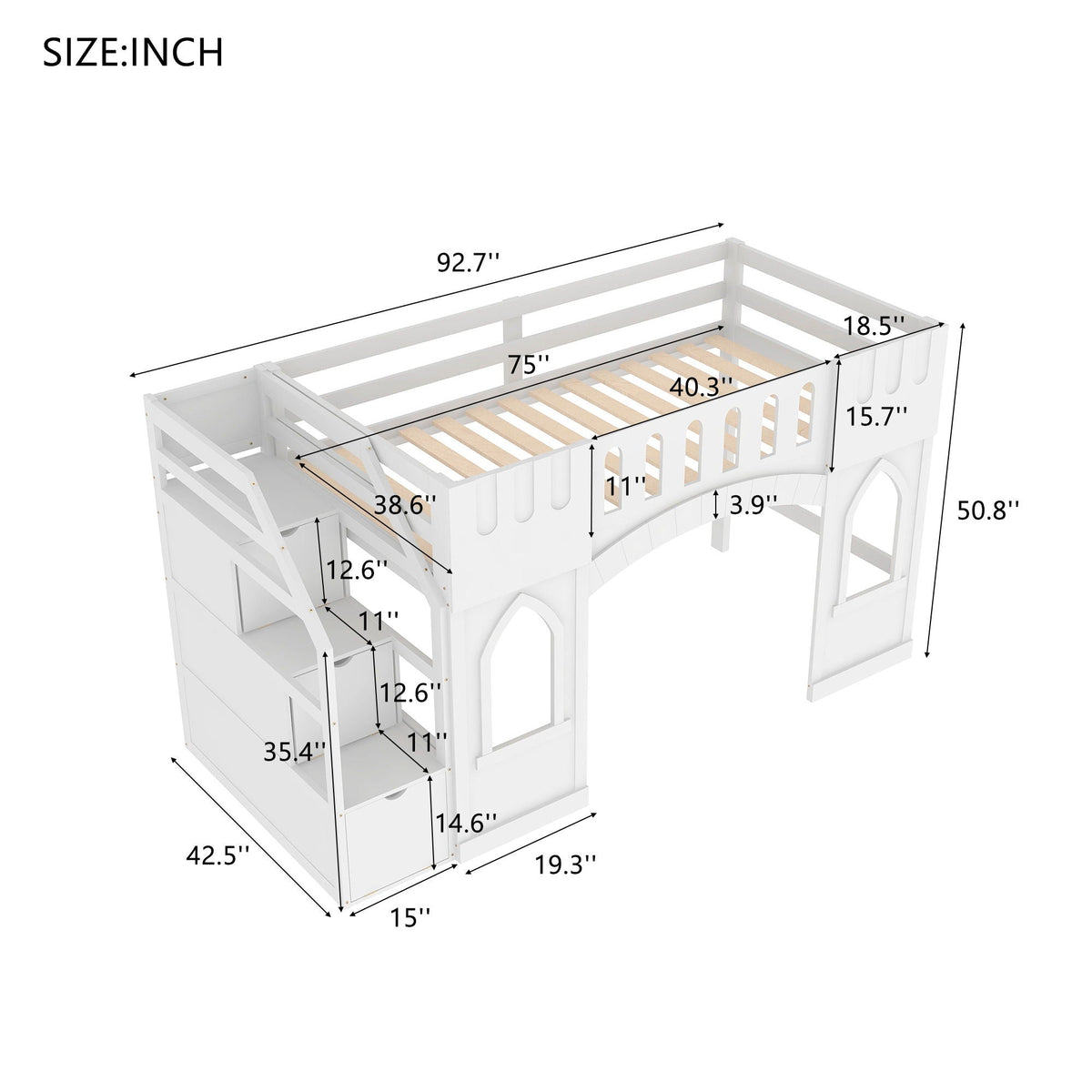 Loft Bed With Storage Staircase and Windows - Twin Size, photo 15 of 23