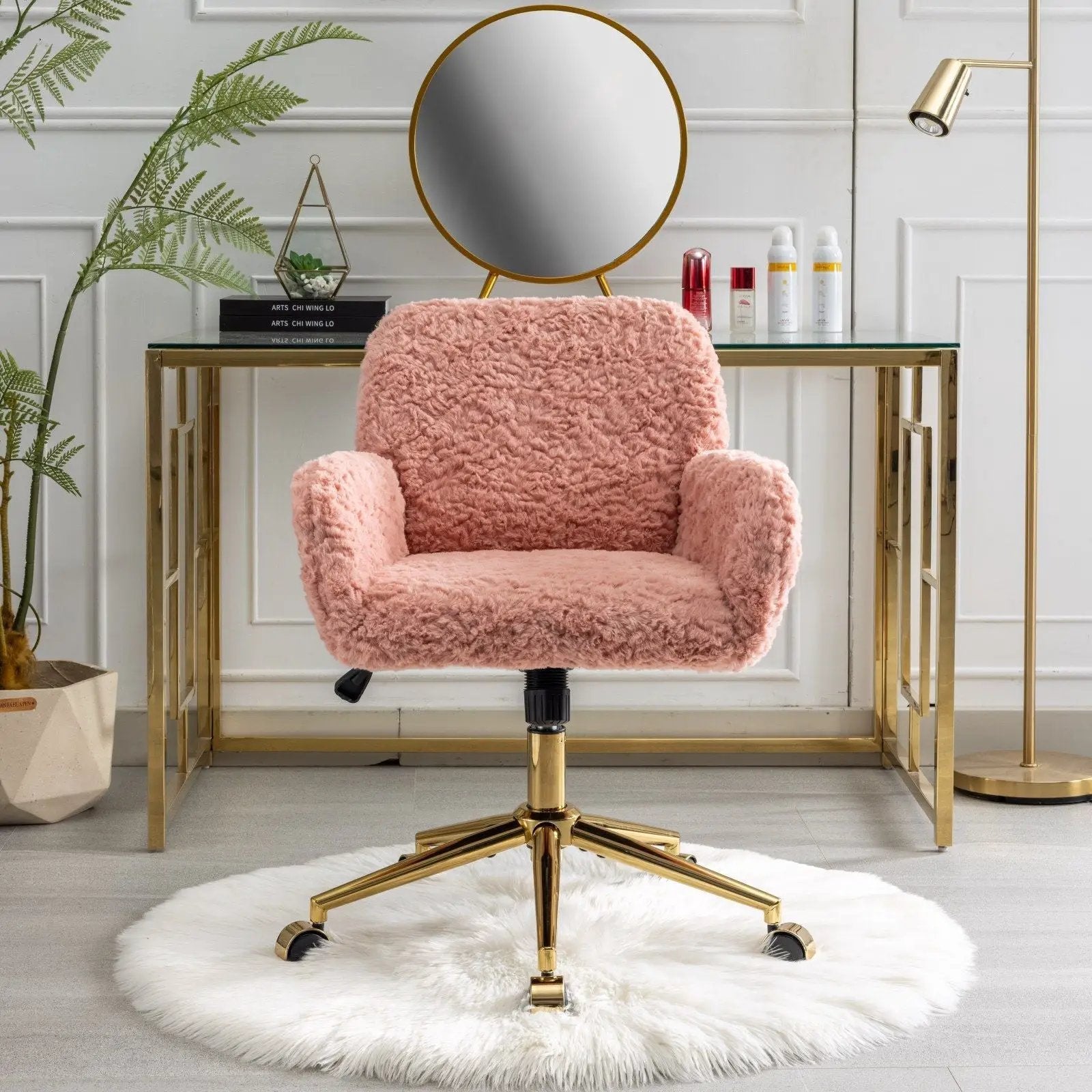 Office Chair, Artificial Rabbit Hair Home Office Chair With Metal Base, Adjustable Desk Chair Swivel Office Chair, Vanity Chair by Unique Piece Furniture