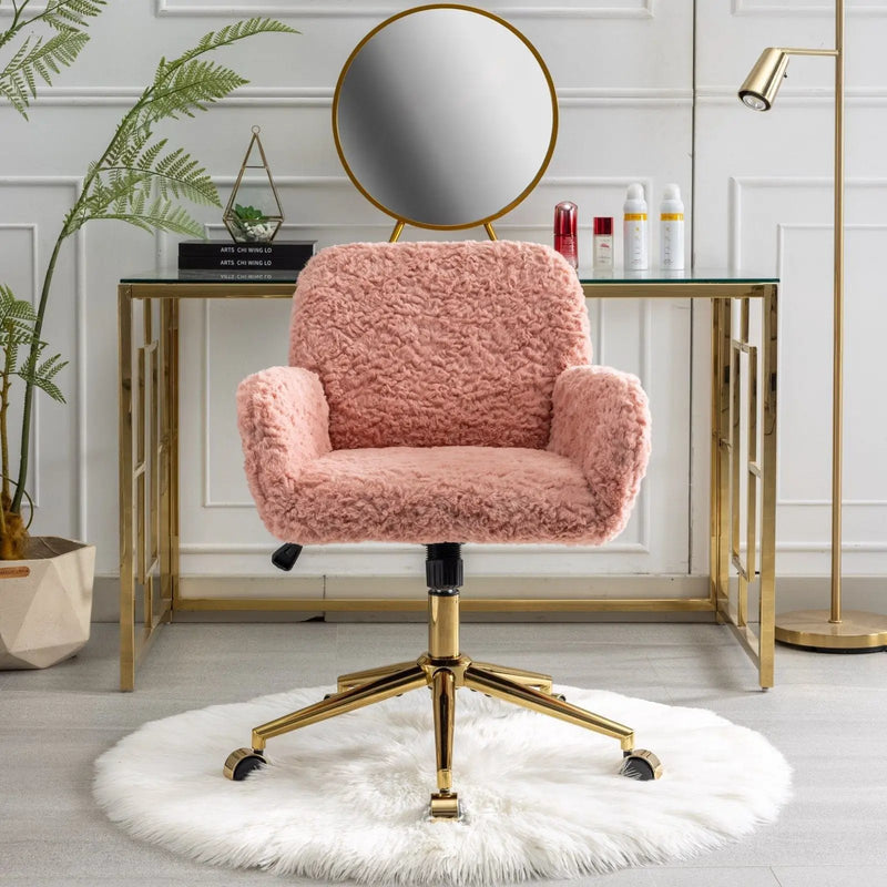 Office Chair, Artificial Rabbit Hair Home Office Chair With Metal Base, Adjustable Desk Chair Swivel Office Chair, Vanity Chair by Unique Piece Furniture