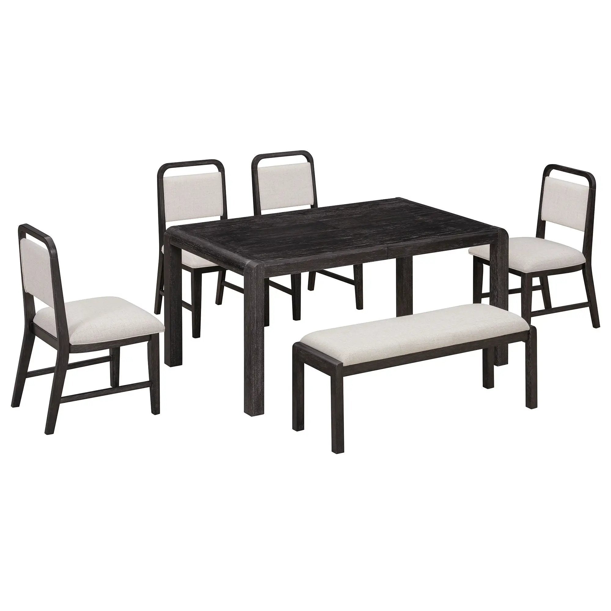 Extendable Dining Table Set With 4 Upholstered Chairs And 1 Bench