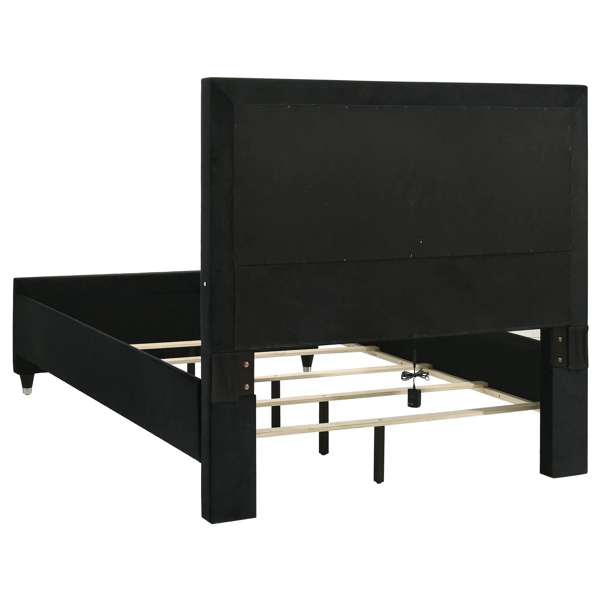 Ravenne Velvet Upholstered Queen LED Panel Bed Black by Unique Piece Furniture