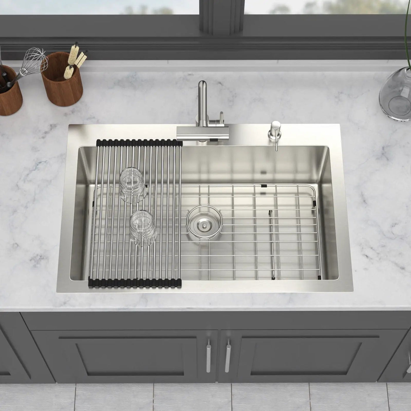 Drop In Kitchen Sink With Pull Down Faucet And Soap Dispenser by HouseOfZazla
