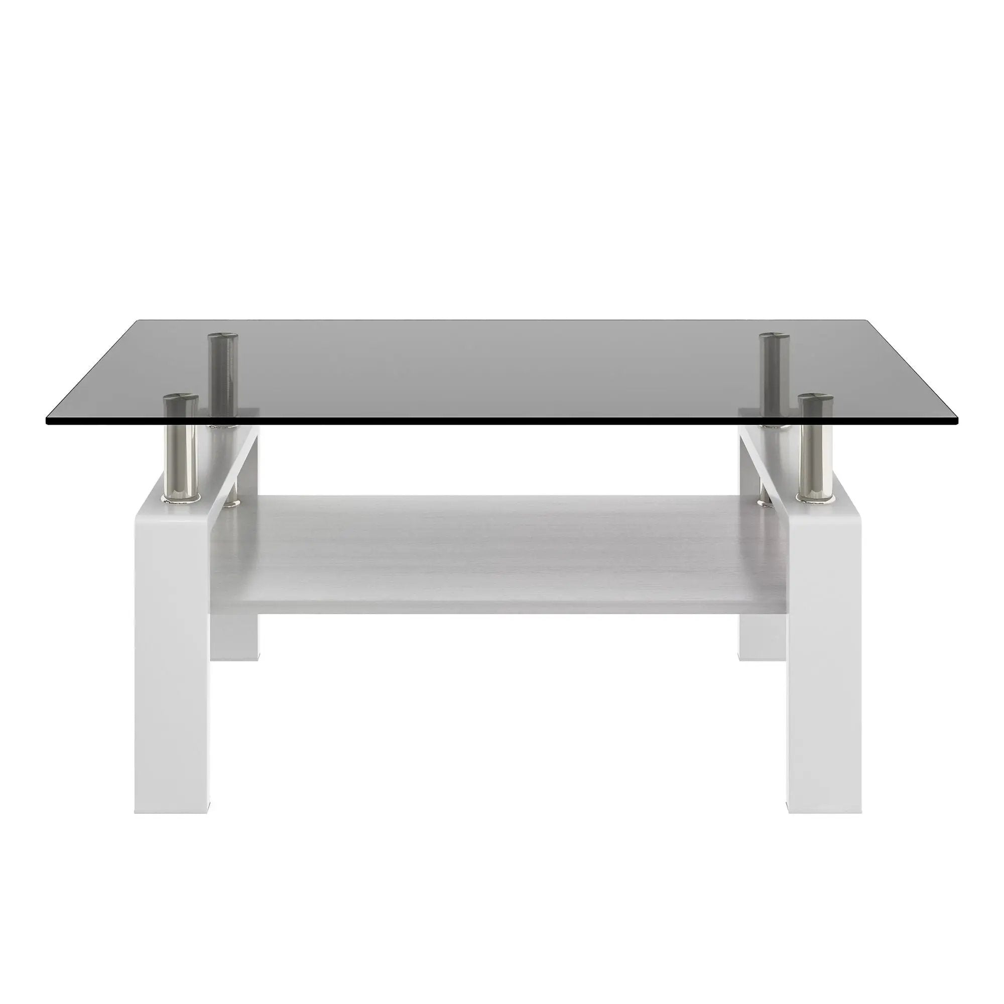 Modern Rectangular Coffee Table With Tempered Transparent Glass Top And Storage Shelf by Unique Piece Furniture