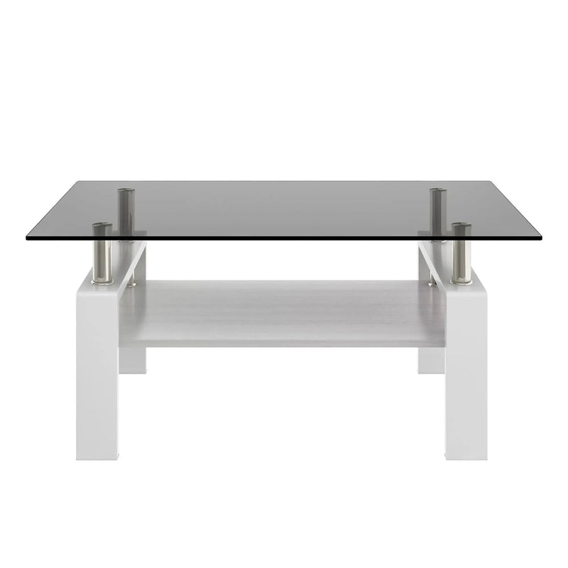 Modern Rectangular Coffee Table With Tempered Transparent Glass Top And Storage Shelf by Unique Piece Furniture
