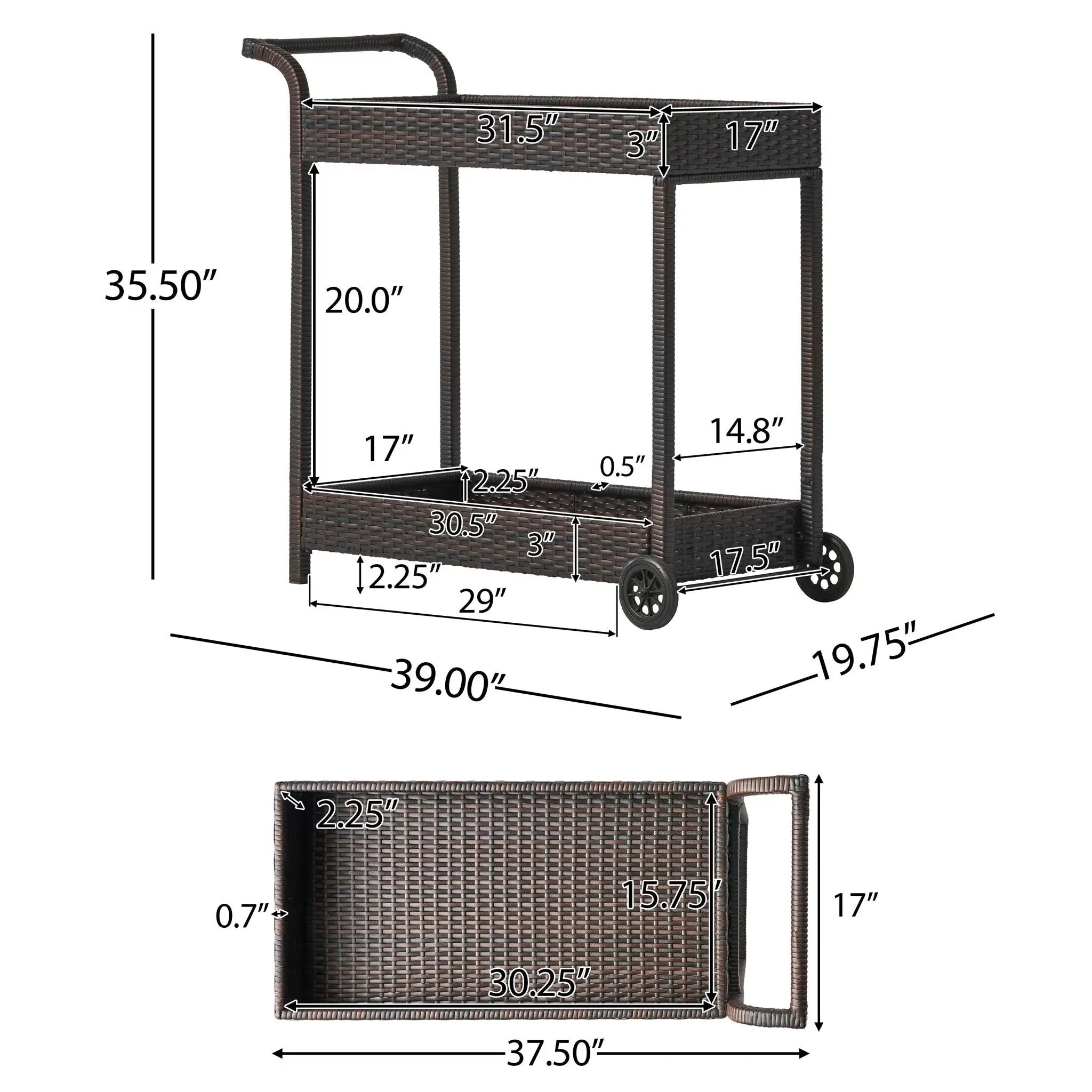 Resin Wicker Bar Cart With Metal Frame - Brown by HouseOfZazla