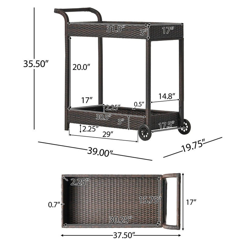 Resin Wicker Bar Cart With Metal Frame - Brown by HouseOfZazla