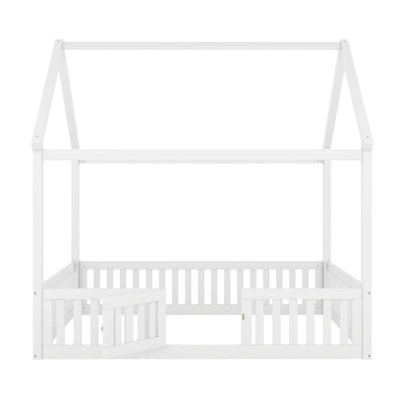 Wood House Bed With Fence And Door by HouseOfZazla