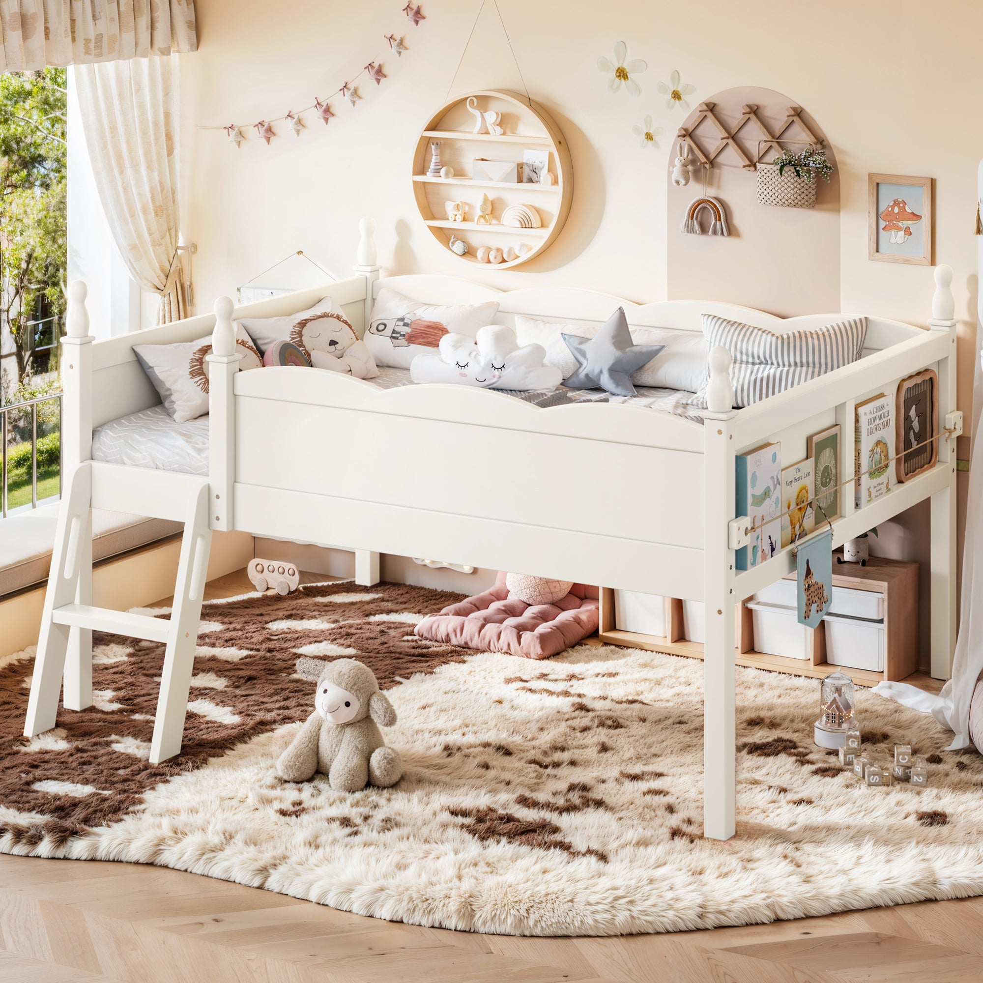 Full Size Low Loft Bed with Full-Length Guardrails by HouseOfZazla