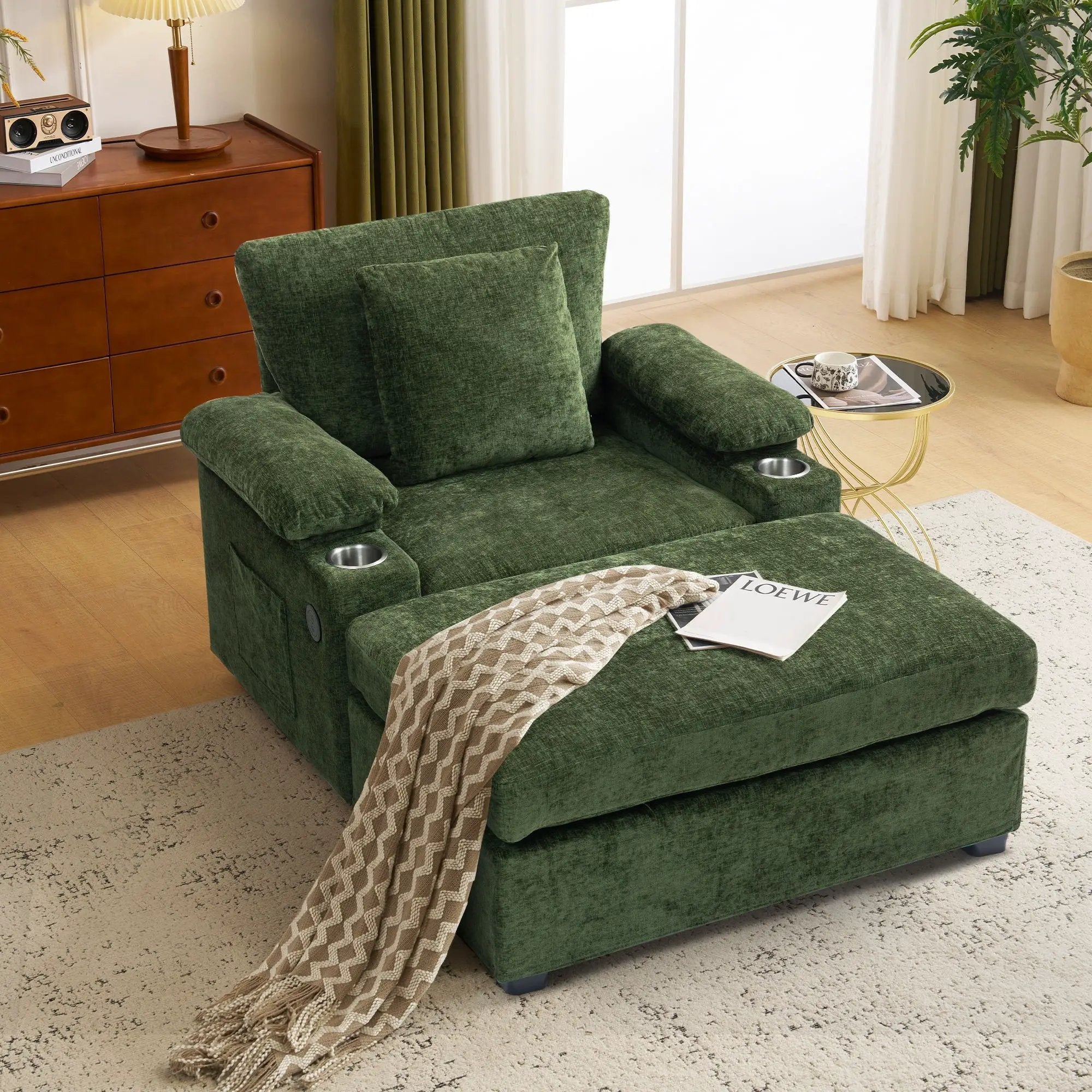 Modern Oversized Chair With Ottoman, Cupholders And USB Charging Ports by Unique Piece Furniture