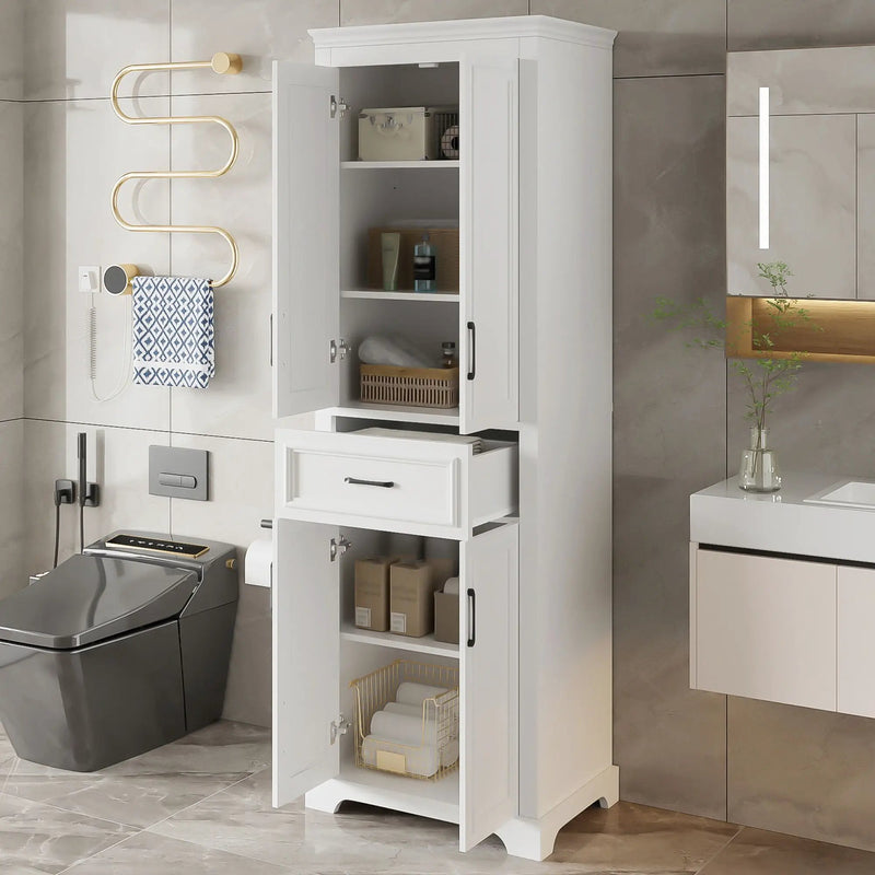 Freestanding Bathroom Vanity, Elegant Design With 4 Doors & 1 Drawer, Adjustable Shelves, Damping Hinges - White by HouseOfZazla