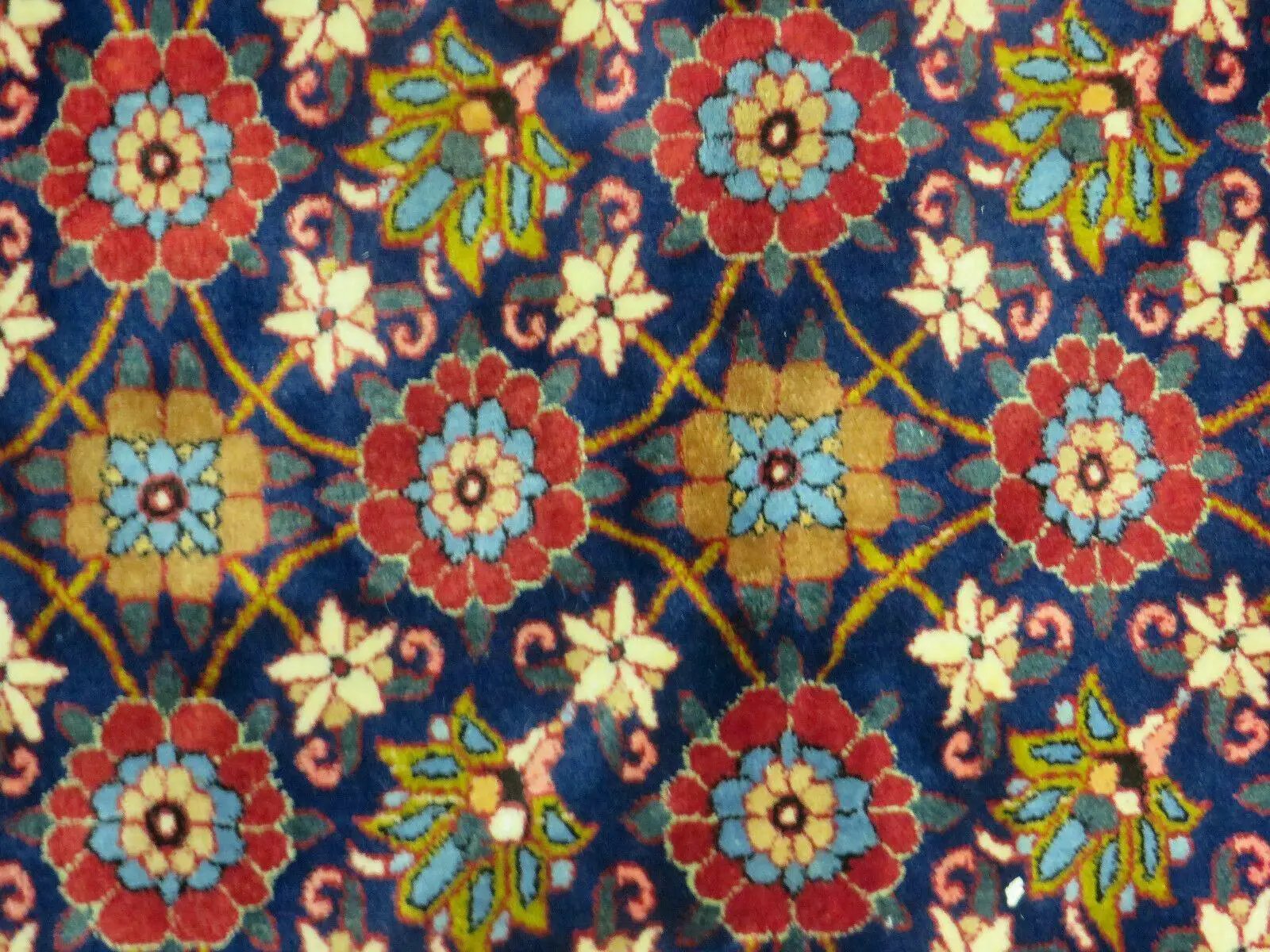 Navy Blue Antique Persian Rug 7x11, Veramin Mina Khani Repeated Allover Pattern, Vintage Authentic Hand Knotted Handmade Wool Room Sized Carpet by Jewel Rugs