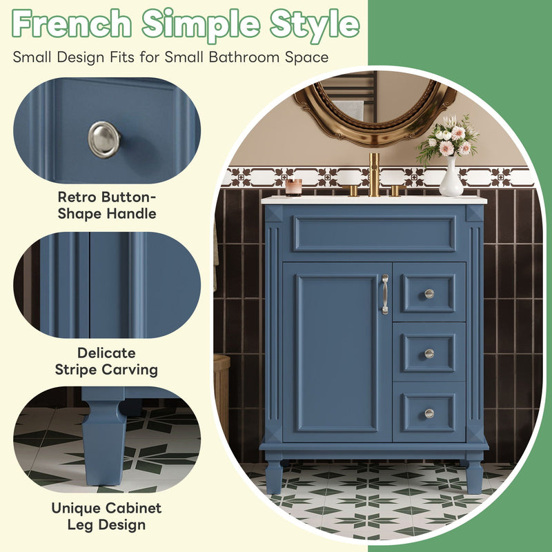 Bathroom Vanity With Ceramic Sink, Compact Cabinet With 2 Drawers And Adjustable Shelf - Blue by HouseOfZazla