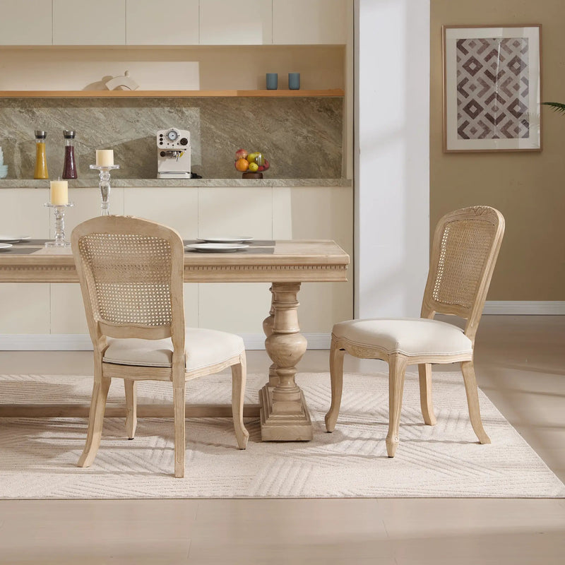 French Country Dining Chairs Set of 2, Upholstered with Rattan Fan-shaped Back by HouseOfZazla