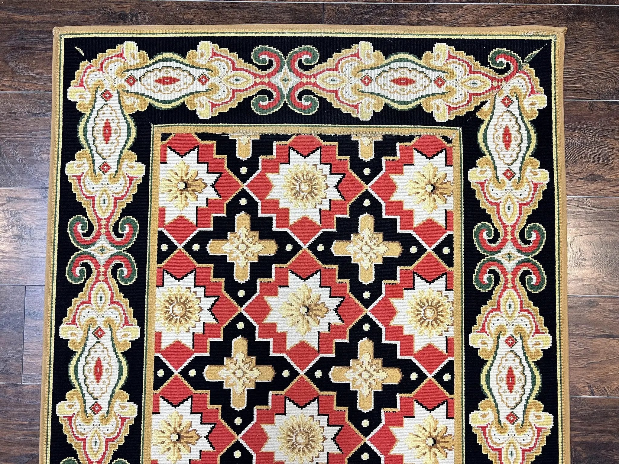 Vintage Runner Rug 3.5 x 14, Long Runner Rug, Stark Custom Made Carpet, European Design, Red Black Ivory Tan, Long Rug for Hallway by Jewel Rugs