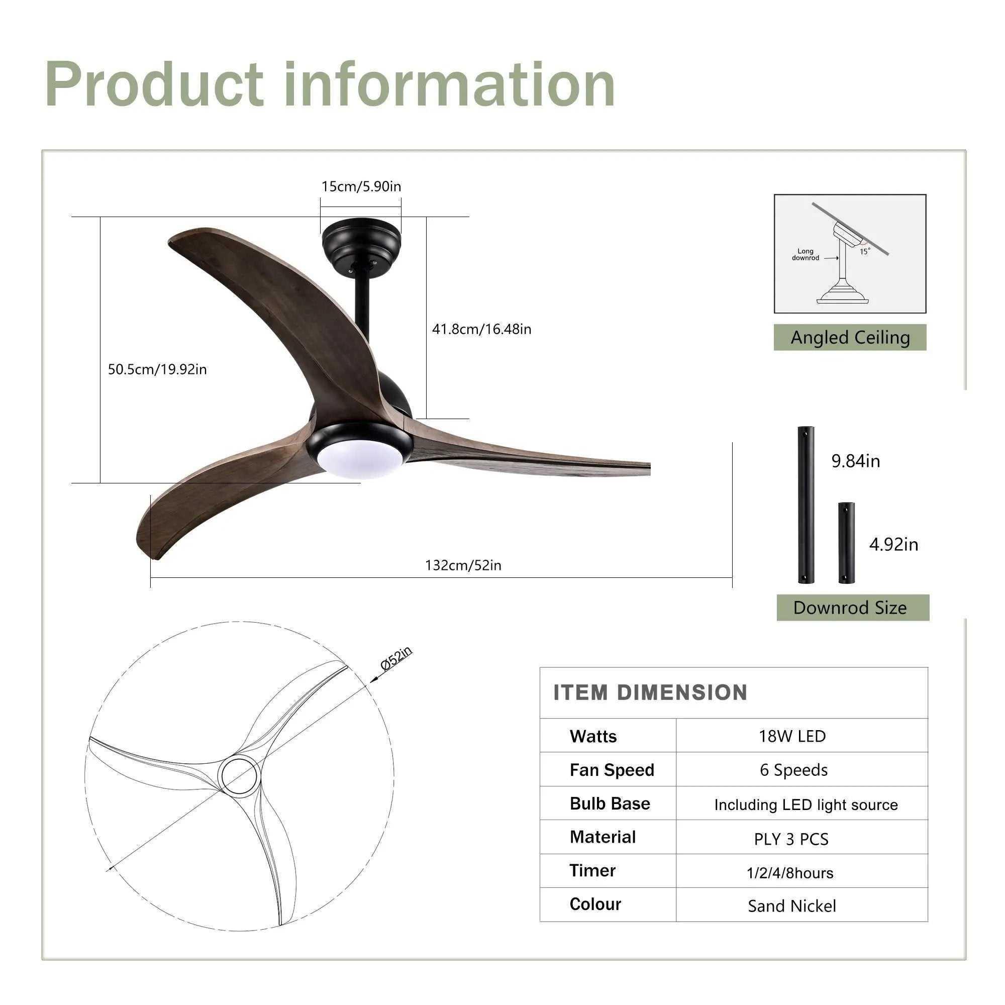 Indoor Outdoor Ceiling Fan With Light With Remote Control, Noiseless Reversible Motor, 6 Speed, 3 Color by HouseOfZazla