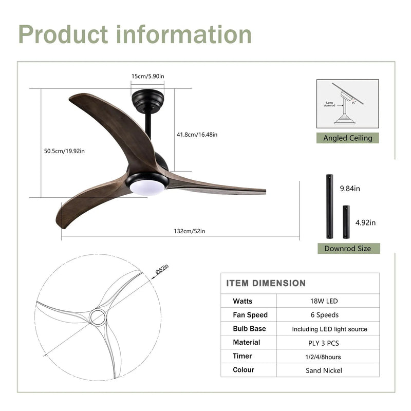 Indoor Outdoor Ceiling Fan With Light With Remote Control, Noiseless Reversible Motor, 6 Speed, 3 Color by HouseOfZazla