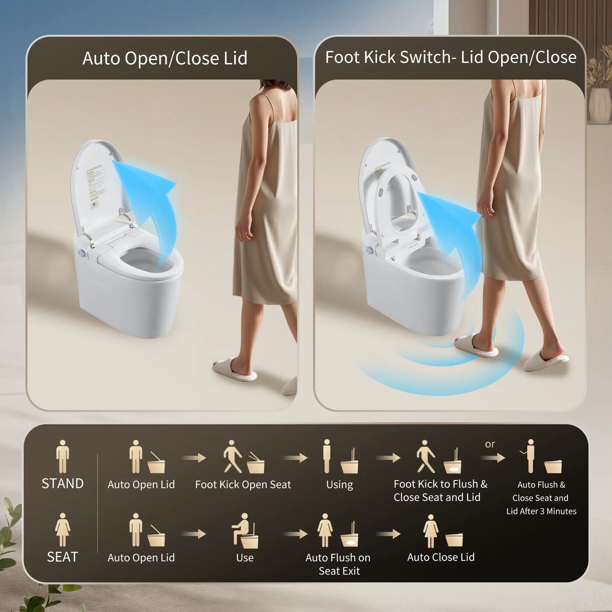 Tankless Smart Toilet With Bidet Built In, 1 Piece, Auto Flush, Auto Open / Close, Heated Seat, Bubble Wash, Warm Water And Dry, Adjustable Temp, Remote Control Side Know - White by HouseOfZazla