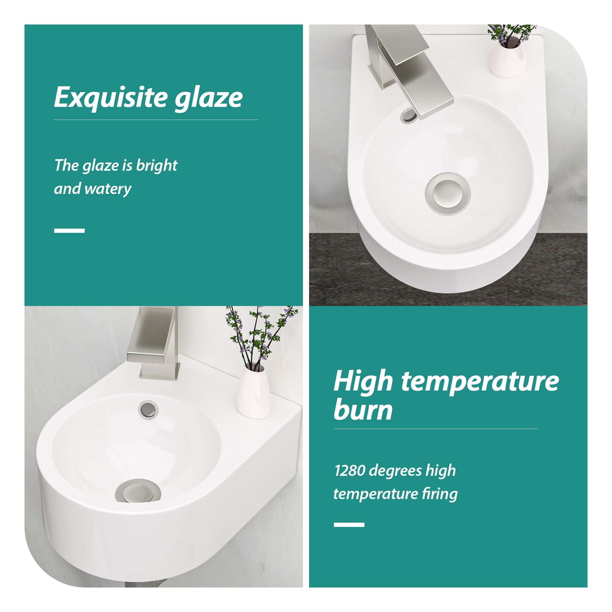 Modern Rectangle Wall Mount Bathroom Sink With Single Faucet Hole - White by HouseOfZazla
