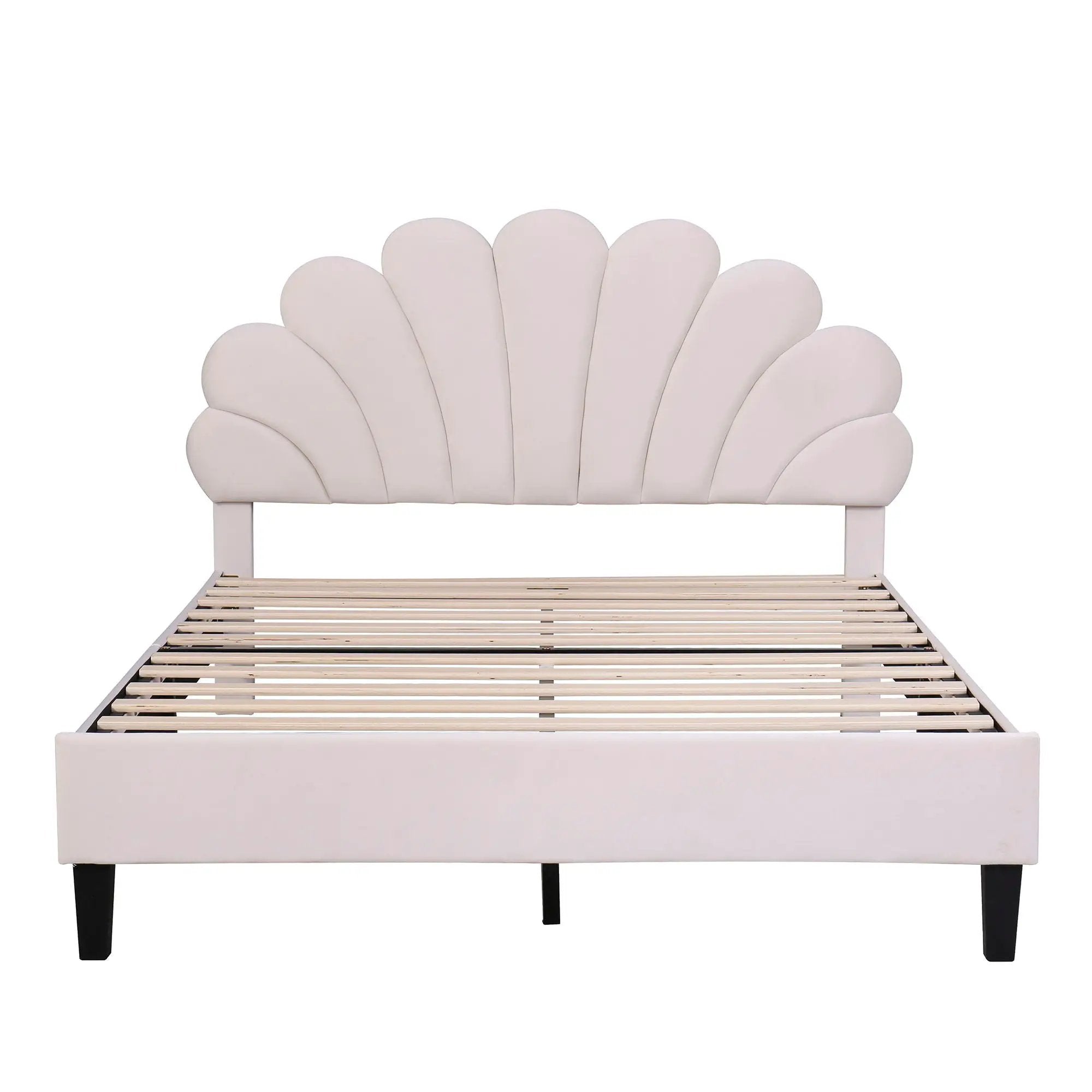 Upholstered Platform Bed With Flower Pattern Headboard by Unique Piece Furniture