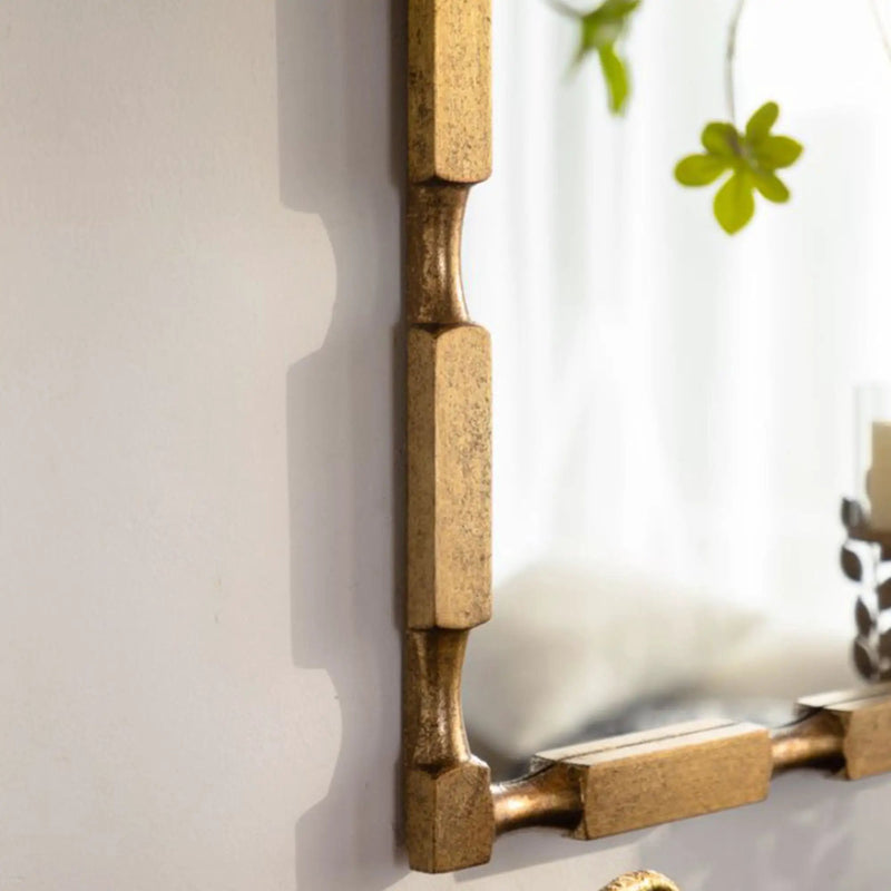 Gold Bamboo-Style Rectangular Wall Mirror, Textured Frame for Living Room/Bedroom/Entryway by HouseOfZazla