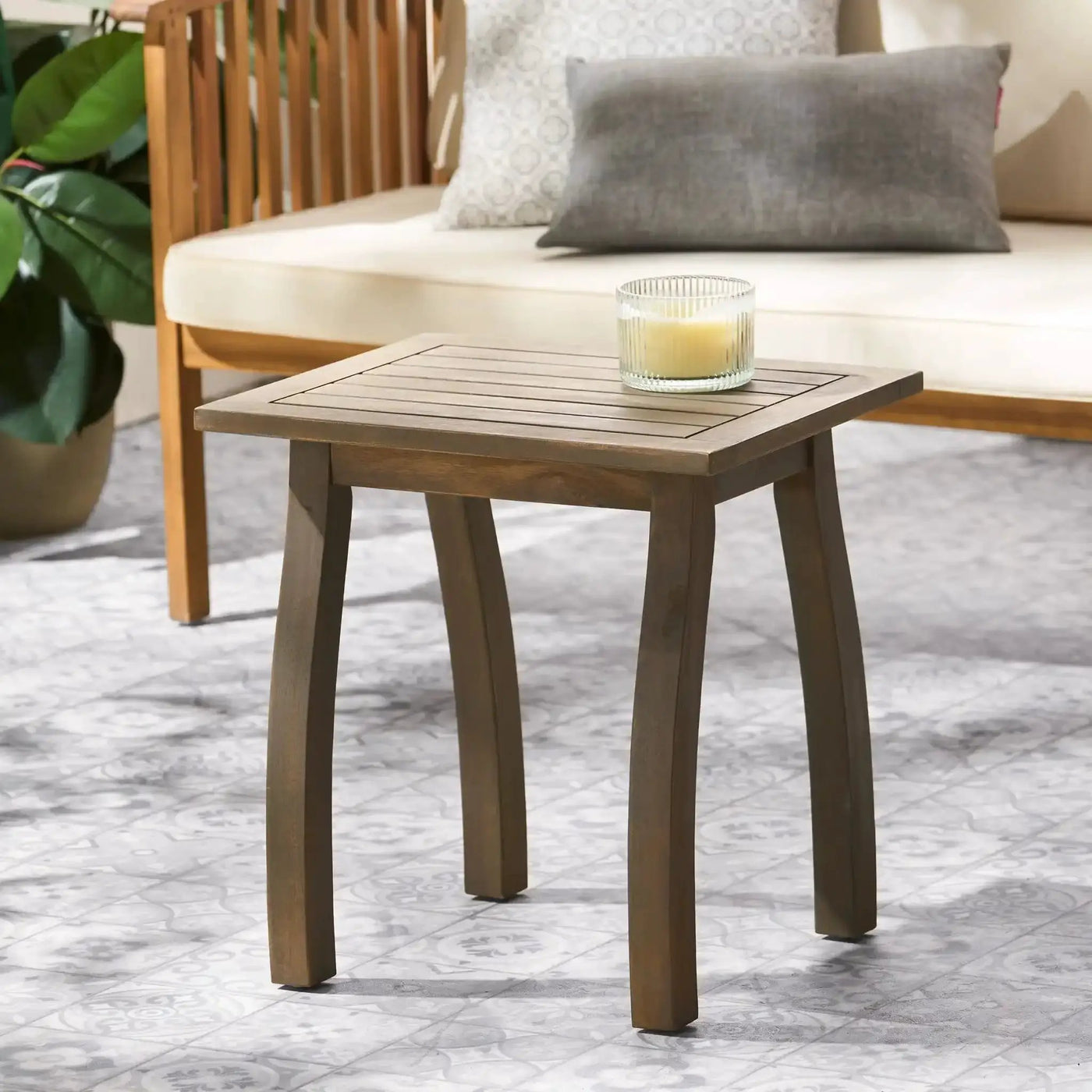 Kinesis Outdoor Side Table With Slatted Top and Wood Frame by HouseOfZazla