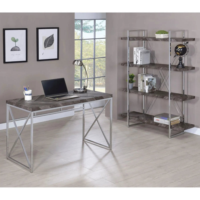 Herringbone - Bookcase With Full Length Shelf - Gray