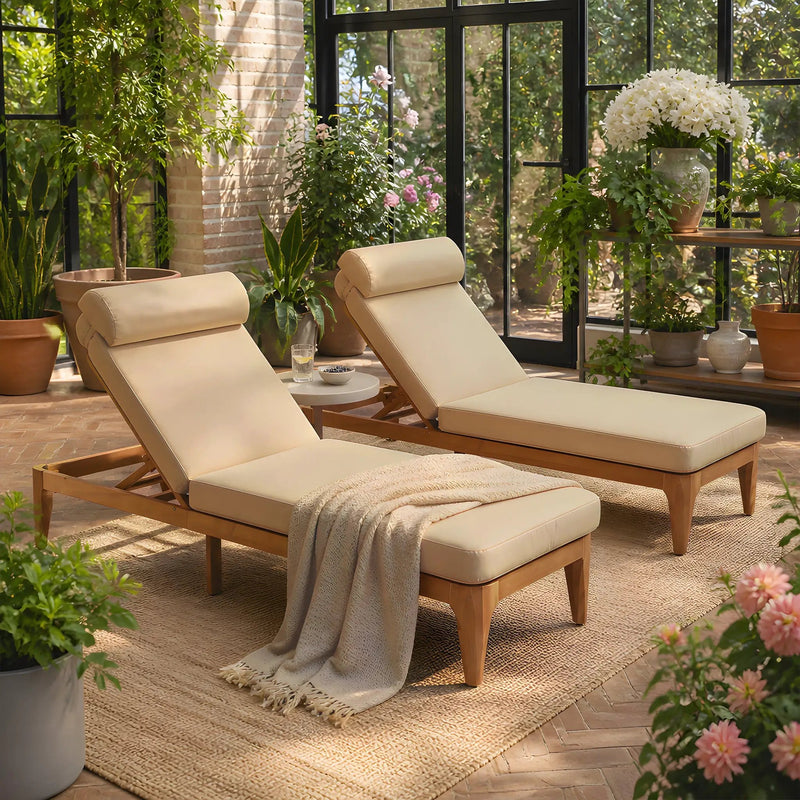 TOPMAX Acacia Wood Chaise Lounge Set of 2 by HouseOfZazla
