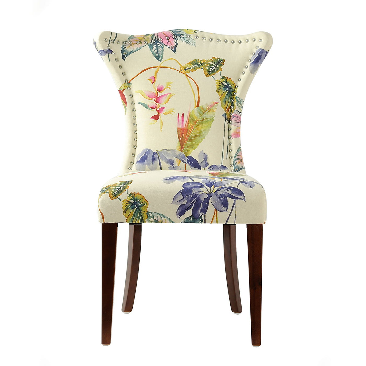 Off-White Floral Upholstered Accent Chair with Hardwood Frame - Armless, photo 8 of 8