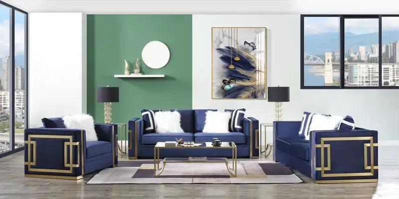 Virrux - Chair With 2 Pillows - Blue Velvet & Gold by Unique Piece Furniture