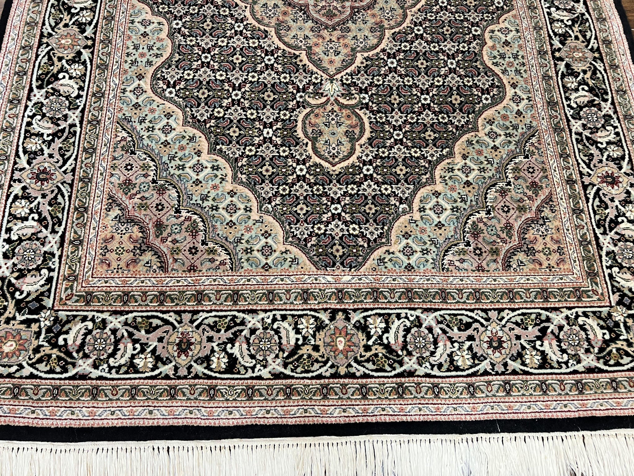 Sino Persian Rug 4x6, Fine Hand Knotted Carpet, Black, Wool, Vintage Rug 4 x 6, Herati Mahi, 300 KPSI by Jewel Rugs