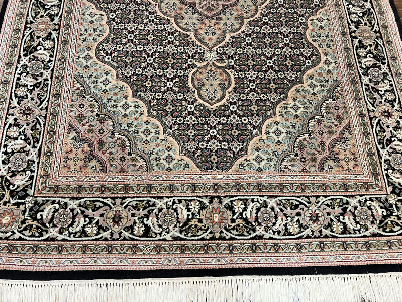 Sino Persian Rug 4x6, Fine Hand Knotted Carpet, Black, Wool, Vintage Rug 4 x 6, Herati Mahi, 300 KPSI by Jewel Rugs