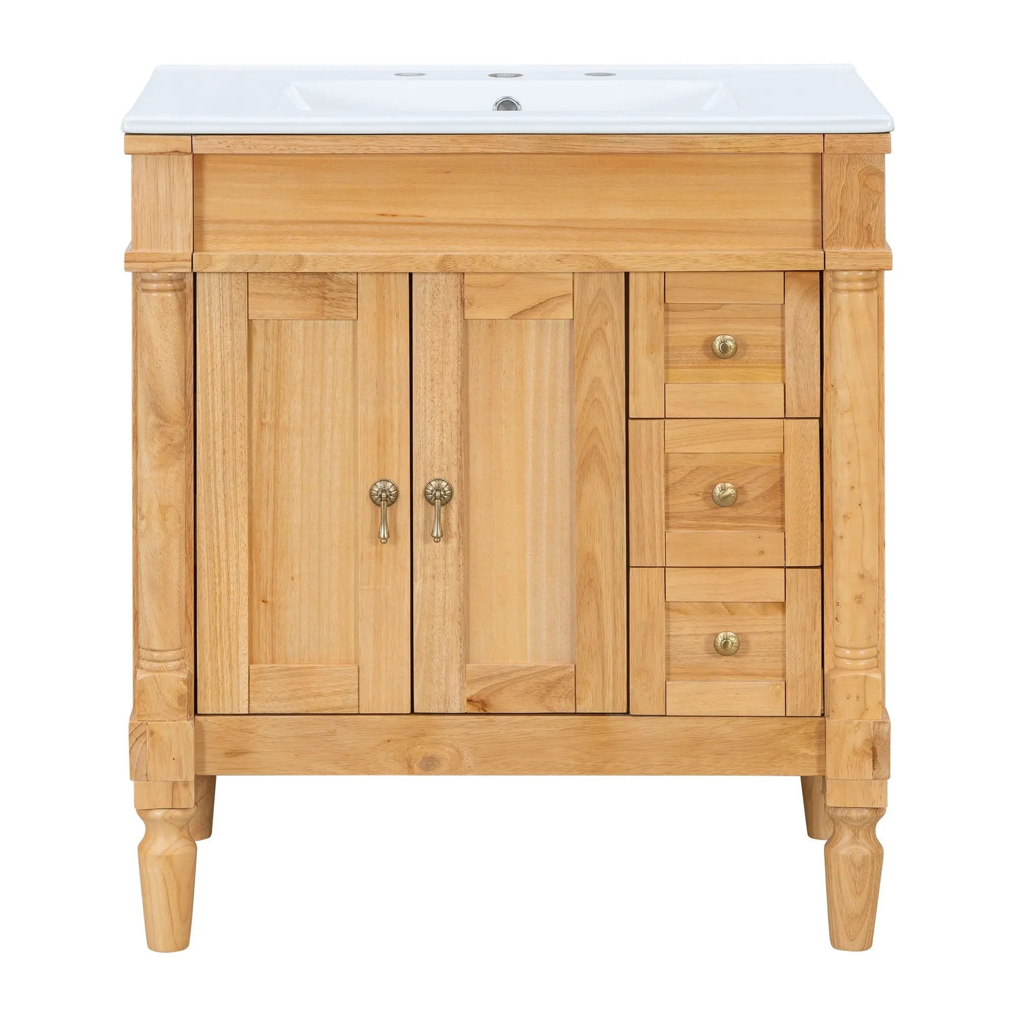 Modern Bathroom Vanity With Ceramic Sink, Soft Close Doors, Adjustable Shelves